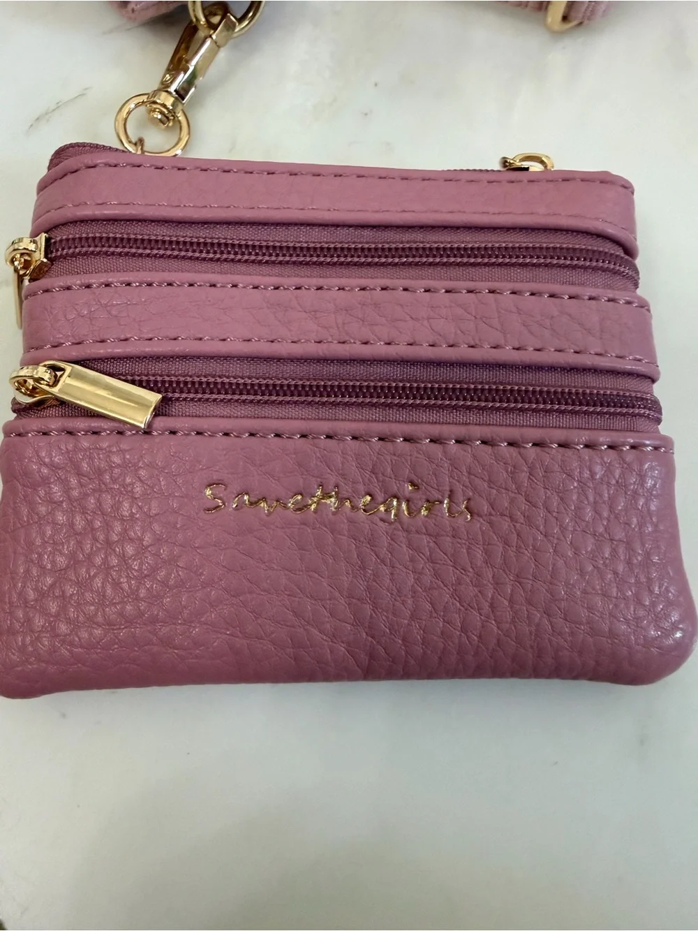 Save The Girls rose pink wallet and cell phone travel minimalist crossbody strap
